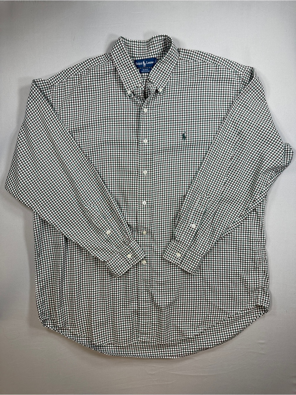 Ralph Lauren Green/Brown/White Gingham Button-Down Dress Shirt XL